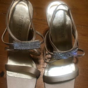 Gold Petra Firenze slingback shoes stiletto heels